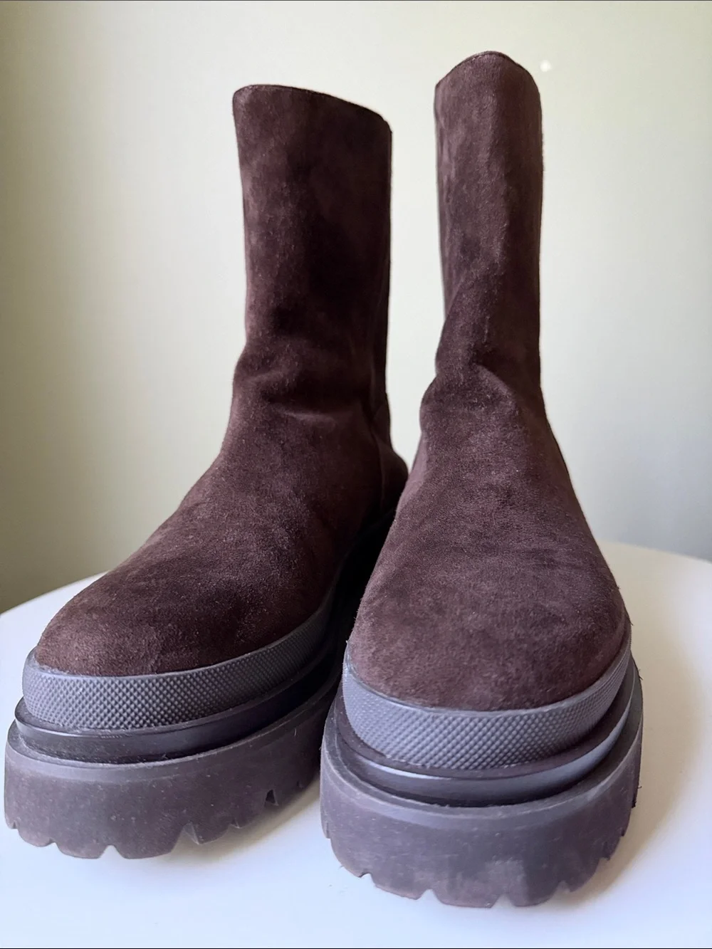 Lola Cruz Pruga Platform Suede Boots Brown Chunky Lug Sole Zip Mid-Calf EU 36
